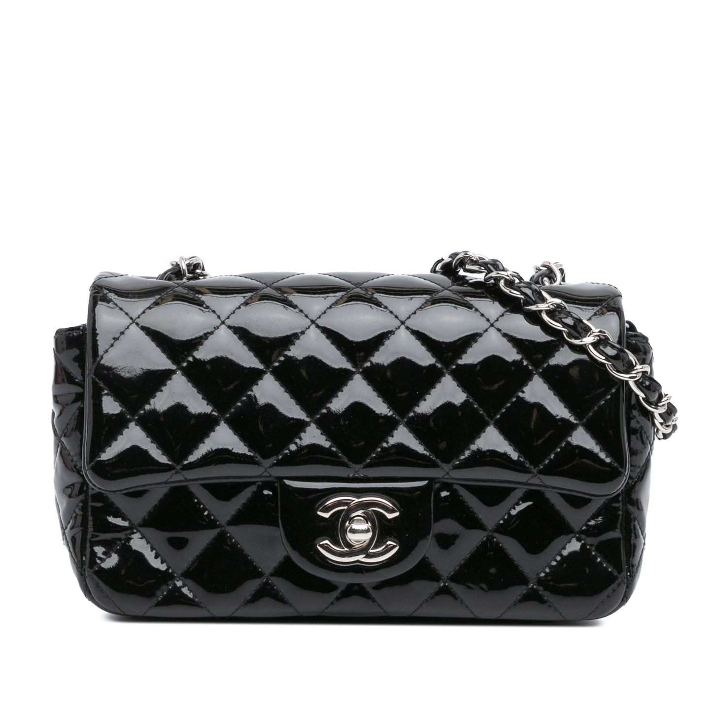 Black Chanel Mini Rectangular Classic Patent Single Flap Crossbody Bag
