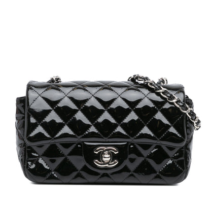 Black Chanel Mini Rectangular Classic Patent Single Flap Crossbody Bag