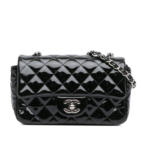 Black Chanel Mini Rectangular Classic Patent Single Flap Crossbody Bag
