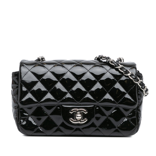 Black Chanel Mini Rectangular Classic Patent Single Flap Crossbody Bag