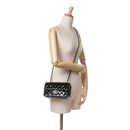 Black Chanel Mini Rectangular Classic Patent Single Flap Crossbody Bag