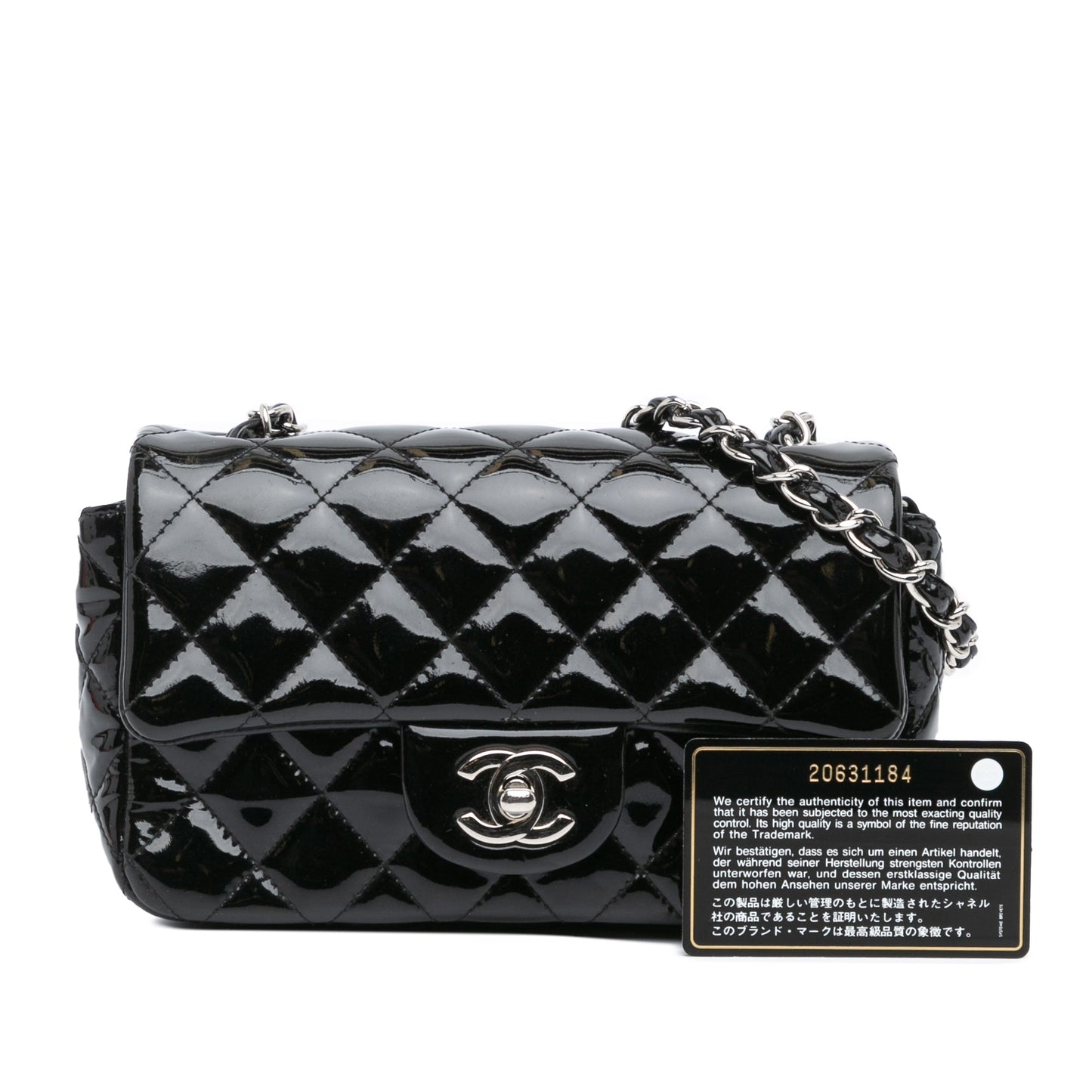 Black Chanel Mini Rectangular Classic Patent Single Flap Crossbody Bag