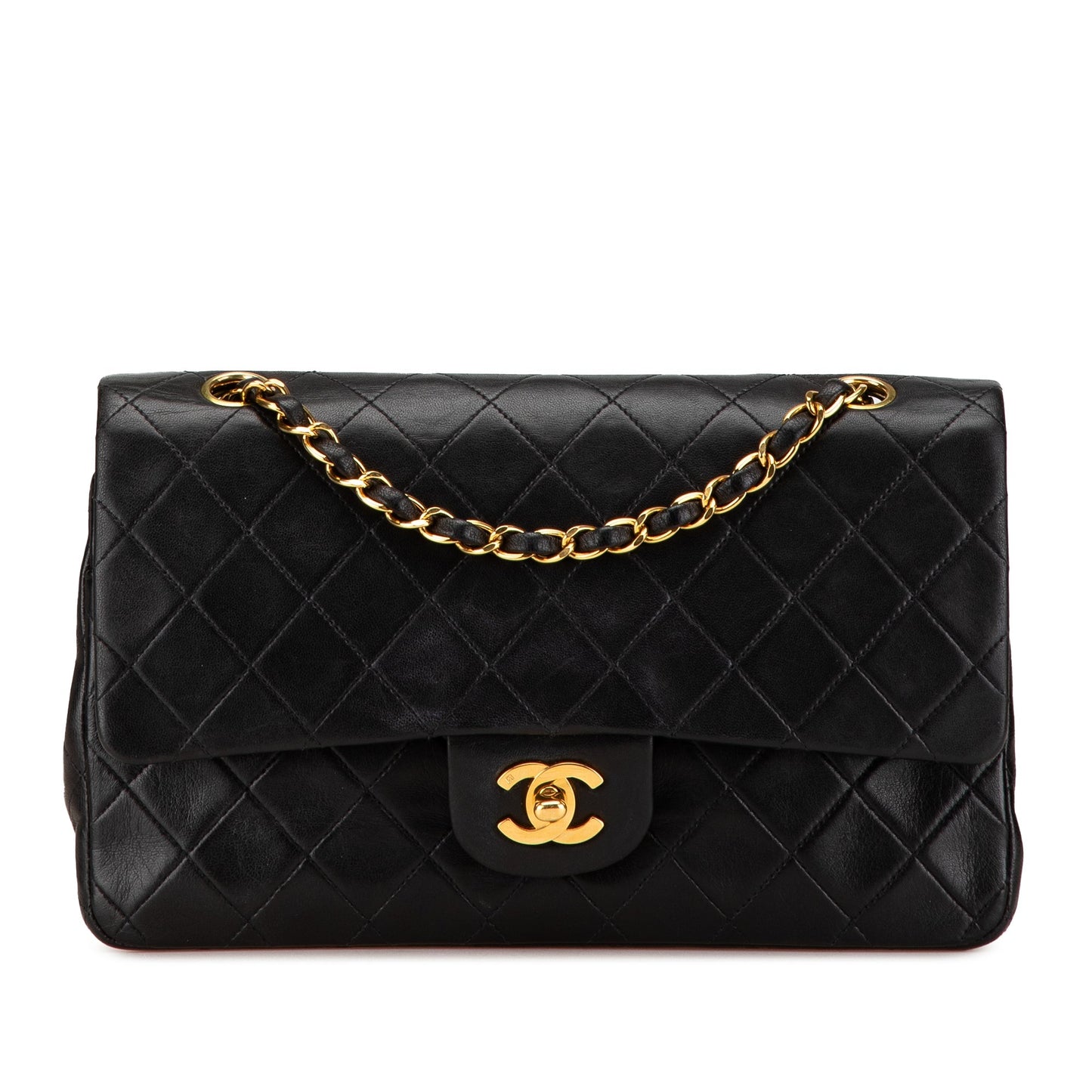 Black Chanel Medium Classic Lambskin Double Flap Shoulder Bag