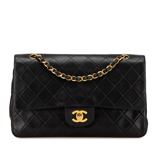 Black Chanel Medium Classic Lambskin Double Flap Shoulder Bag