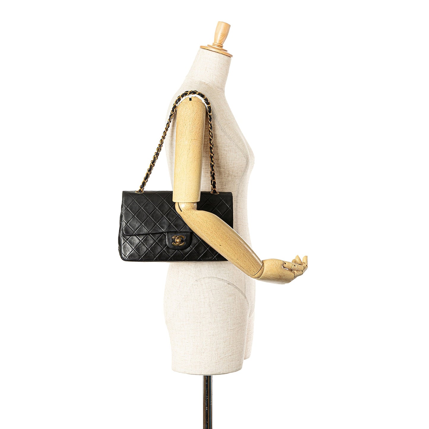 Black Chanel Medium Classic Lambskin Double Flap Shoulder Bag