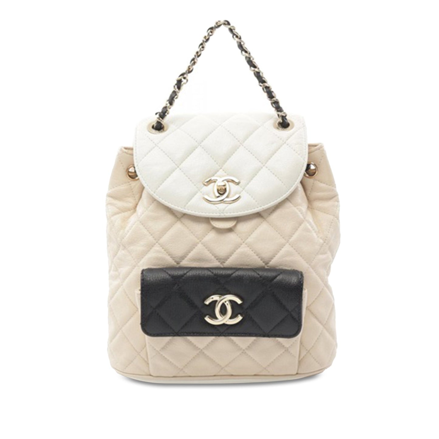 Beige Chanel Tricolor Quilted Goatskin Duma Backpack