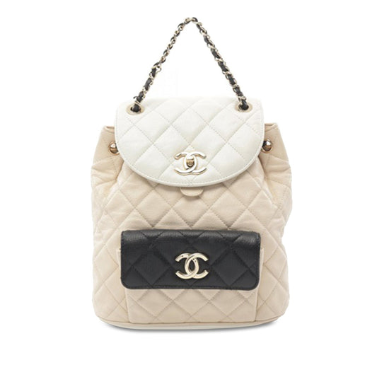 Beige Chanel Tricolor Quilted Goatskin Duma Backpack