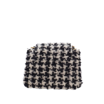 Black Chanel Mini CC Tweed Houndstooth Accordion Flap Crossbody Bag