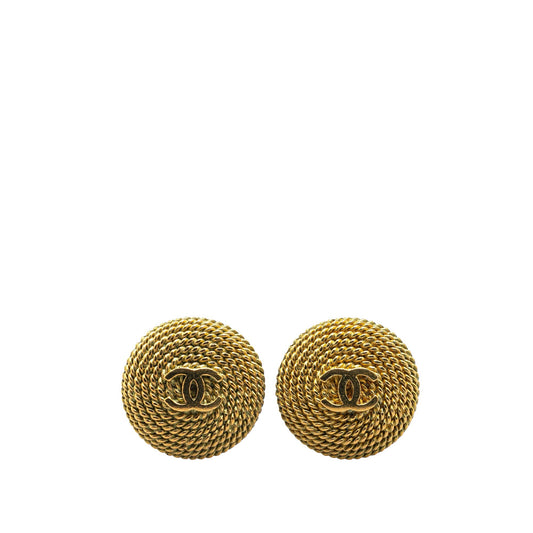 Gold Chanel Gold Plated CC Round Clip On Earrings