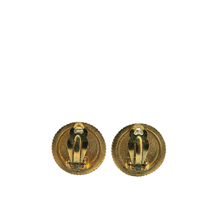Gold Chanel Gold Plated CC Round Clip On Earrings
