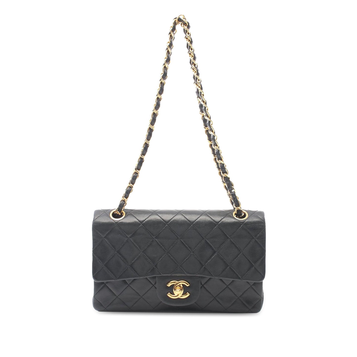 Black Chanel Small Classic Lambskin Double Flap Shoulder Bag