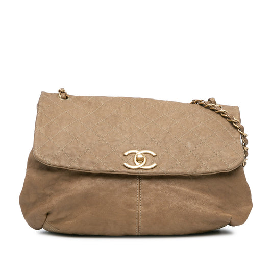 Gold Chanel Grained Metallic Calfskin Trianon Messenger Flap Crossbody Bag