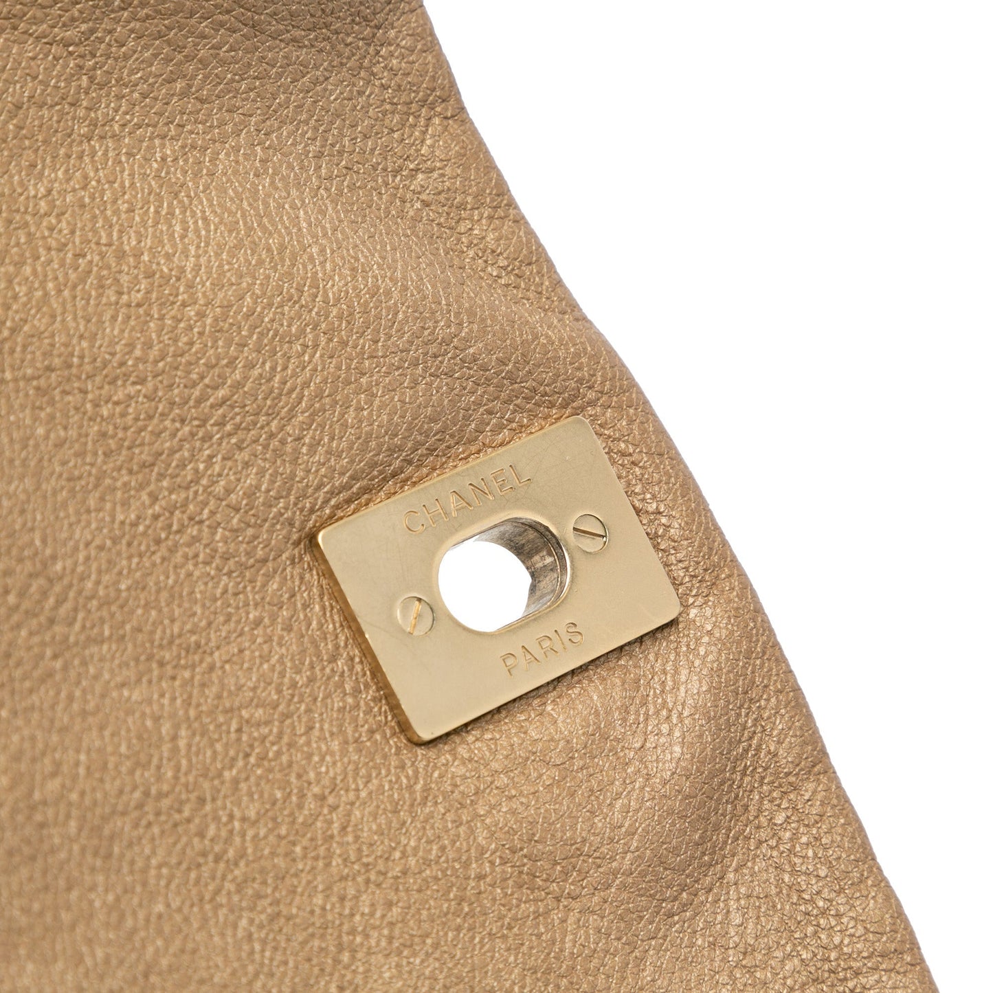 Gold Chanel Grained Metallic Calfskin Trianon Messenger Flap Crossbody Bag