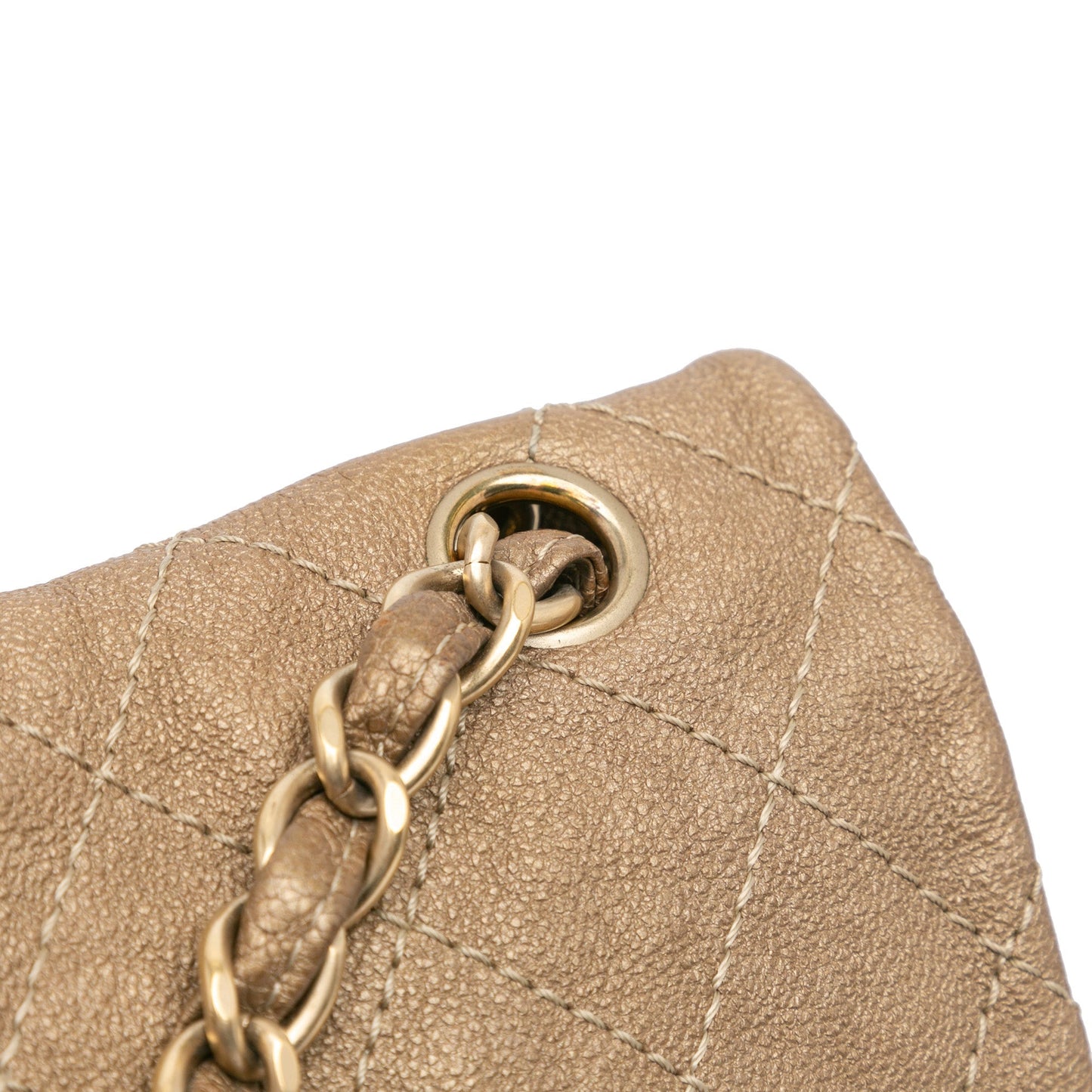 Gold Chanel Grained Metallic Calfskin Trianon Messenger Flap Crossbody Bag