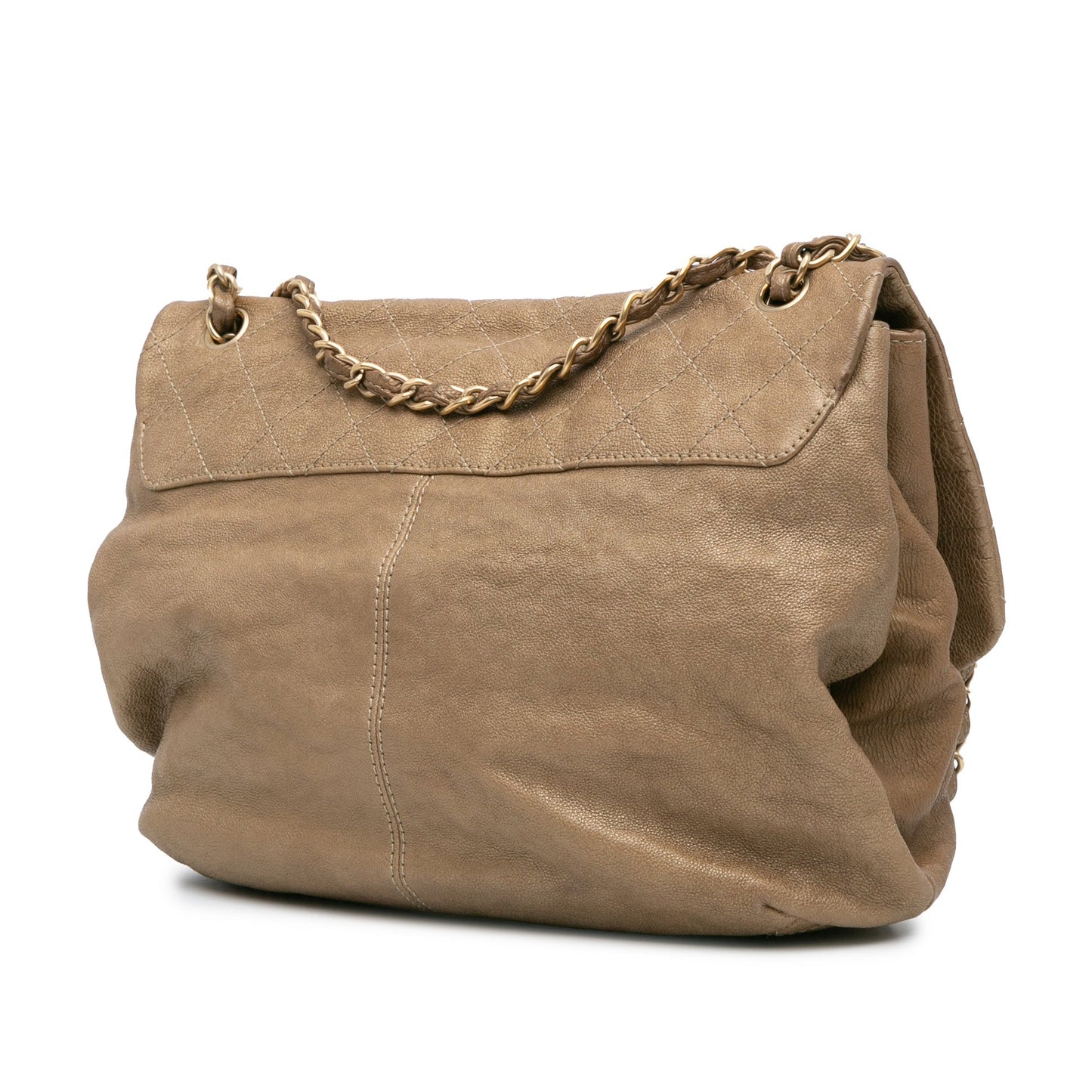 Gold Chanel Grained Metallic Calfskin Trianon Messenger Flap Crossbody Bag