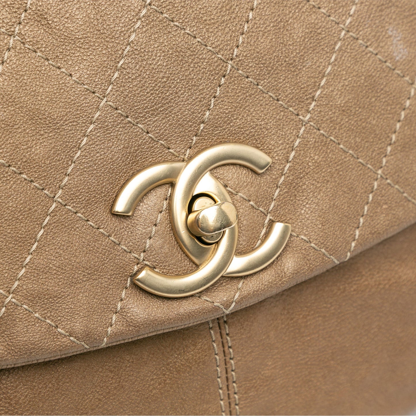 Gold Chanel Grained Metallic Calfskin Trianon Messenger Flap Crossbody Bag