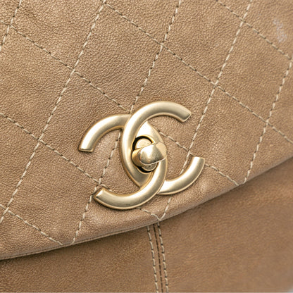 Gold Chanel Grained Metallic Calfskin Trianon Messenger Flap Crossbody Bag