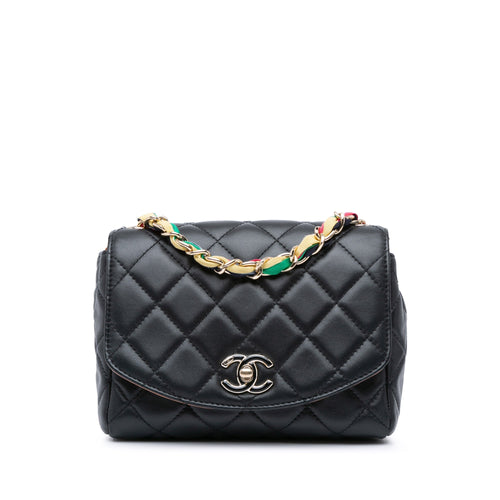 Black Chanel Small Quilted Lambskin Ribbon Flap Crossbody Bag