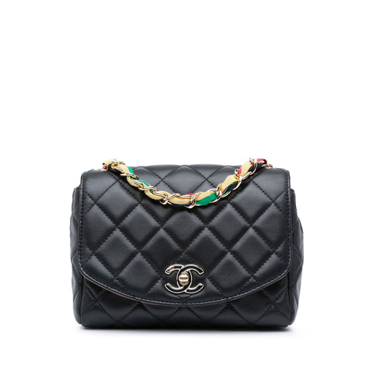 Black Chanel Small Quilted Lambskin Ribbon Flap Crossbody Bag