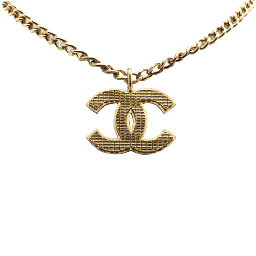 Gold Chanel Gold Plated CC Pendant Necklace