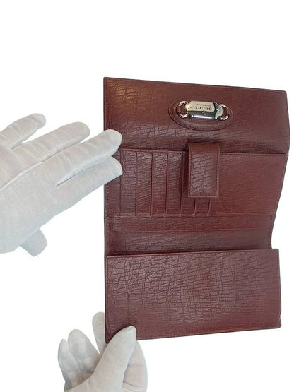 Gucci Antique Metal Logo Long Wallet Dark Wine