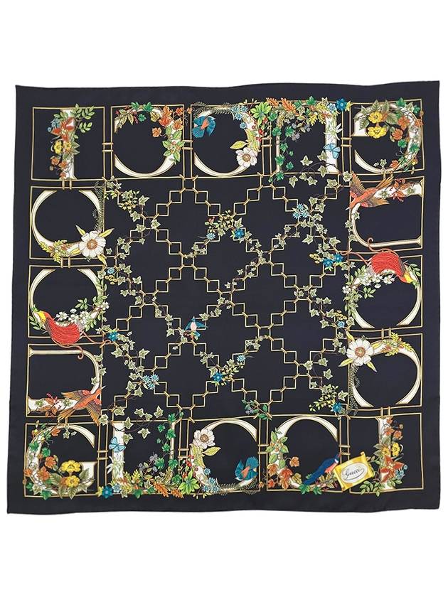 Gucci Animal and Floral Print Silk Scarf Black