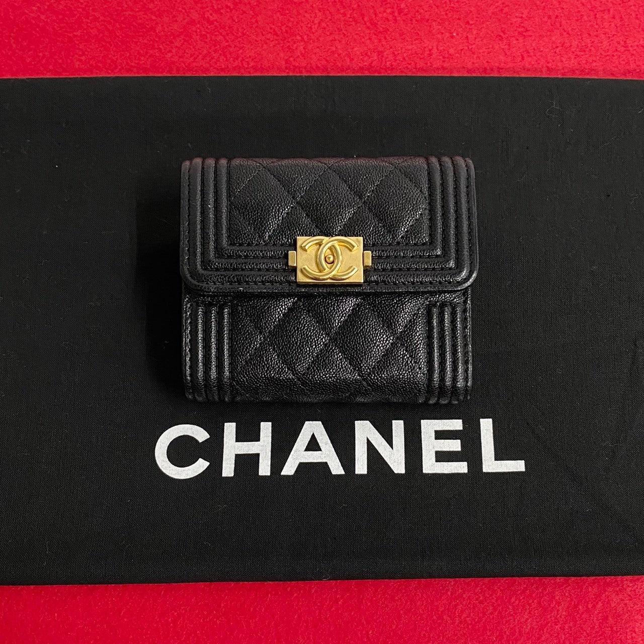 Chanel Caviar Le Boy Trifold Wallet  Leather Short Wallet