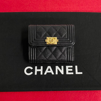 Chanel Caviar Le Boy Trifold Wallet  Leather Short Wallet