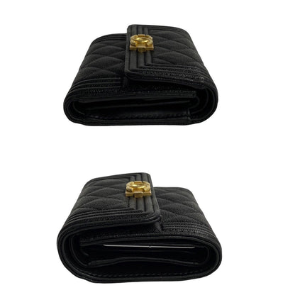 Chanel Caviar Le Boy Trifold Wallet  Leather Short Wallet