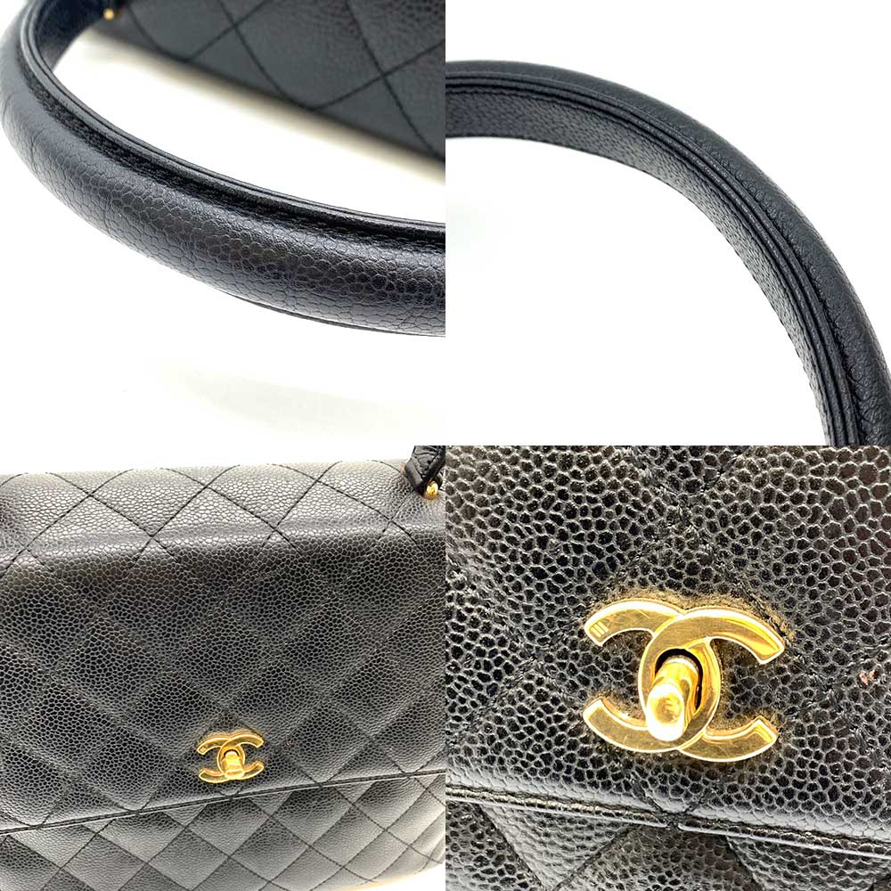 Chanel Caviar Skin Kelly Handbag Black Gold Hardware