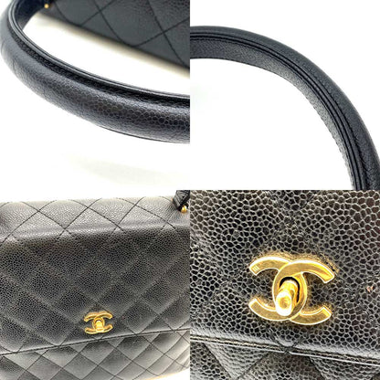Chanel Caviar Skin Kelly Handbag Black Gold Hardware