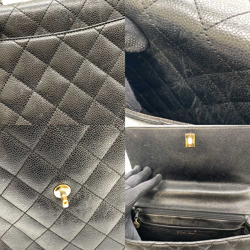 Chanel Caviar Skin Kelly Handbag Black Gold Hardware