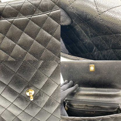 Chanel Caviar Skin Kelly Handbag Black Gold Hardware
