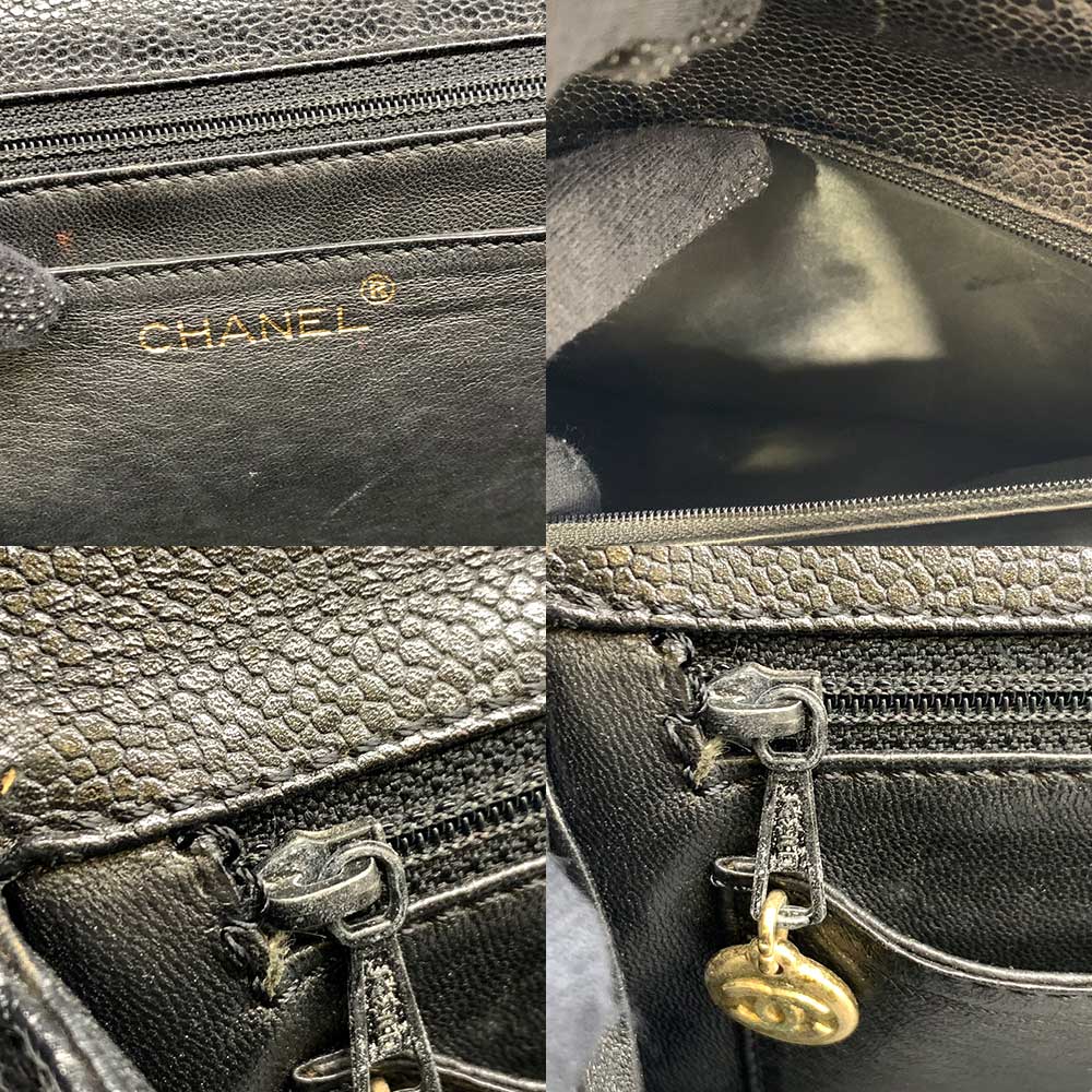 Chanel Caviar Skin Kelly Handbag Black Gold Hardware
