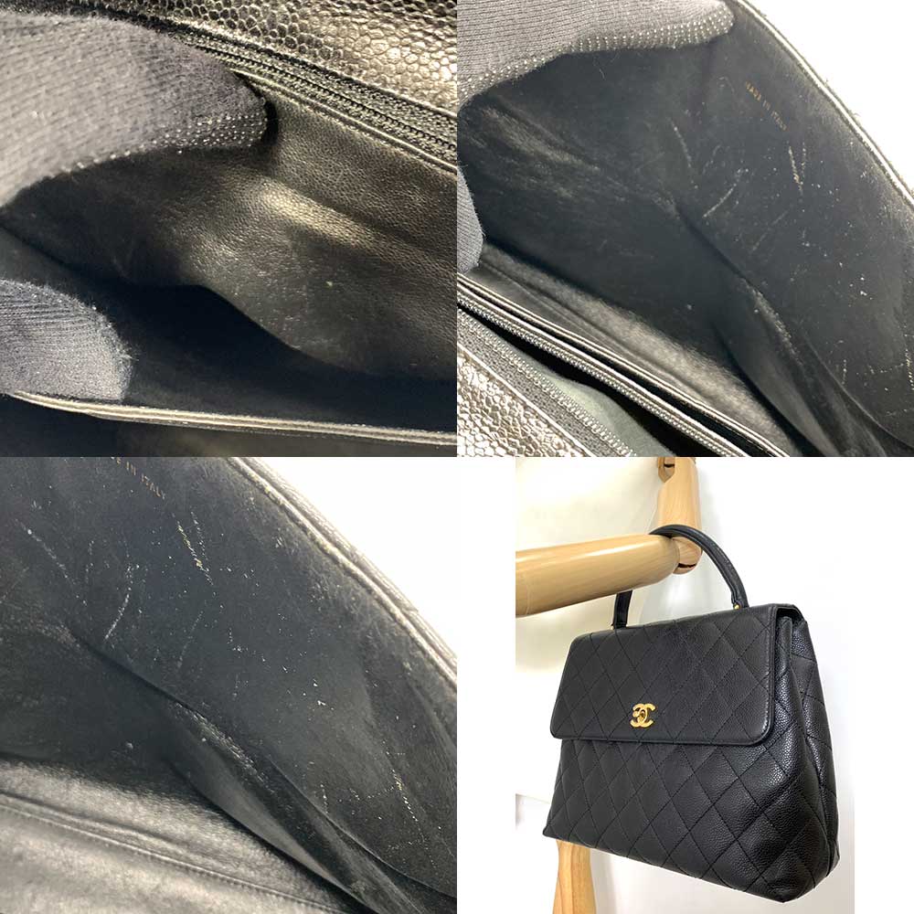 Chanel Caviar Skin Kelly Handbag Black Gold Hardware