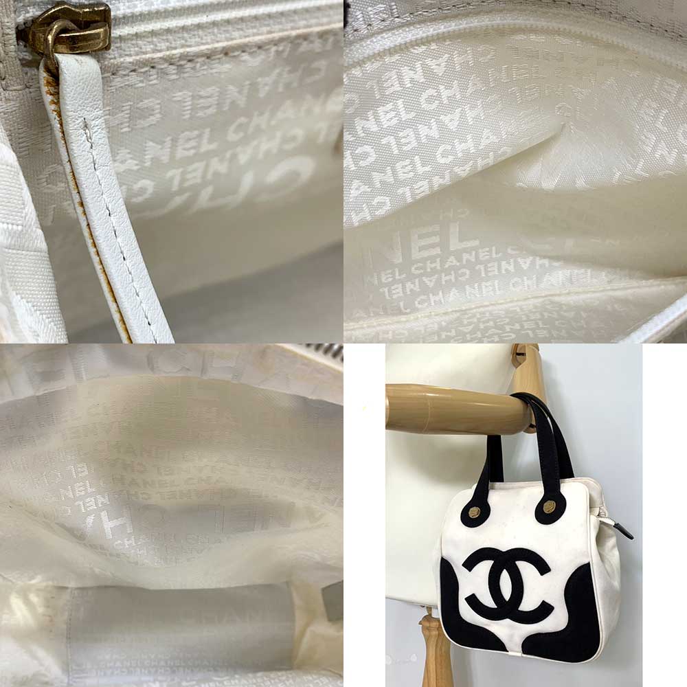 Chanel Canvas Marshmallow Handbag Ivory Black