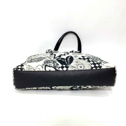Chanel Shopping Tote Bag Black White Cotton Canvas Leather Silk