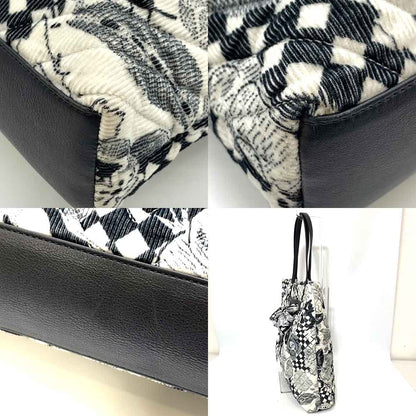 Chanel Shopping Tote Bag Black White Cotton Canvas Leather Silk