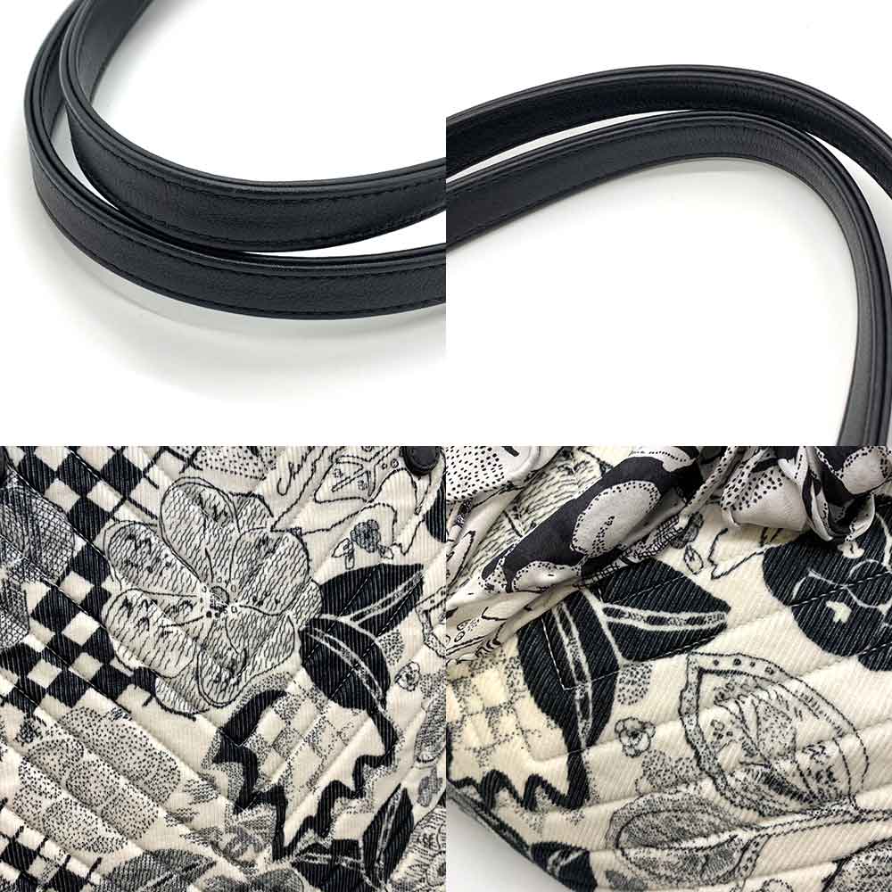 Chanel Shopping Tote Bag Black White Cotton Canvas Leather Silk