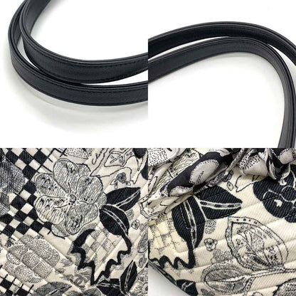 Chanel Shopping Tote Bag Black White Cotton Canvas Leather Silk