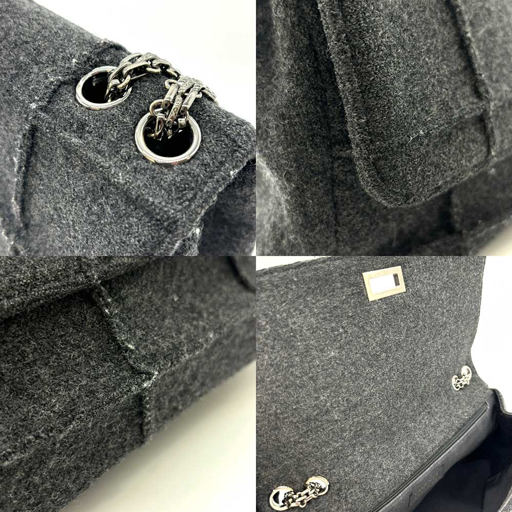 Chanel Wool Canvas Chain Shoulder Bag Gray