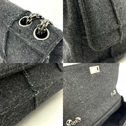Chanel Wool Canvas Chain Shoulder Bag Gray