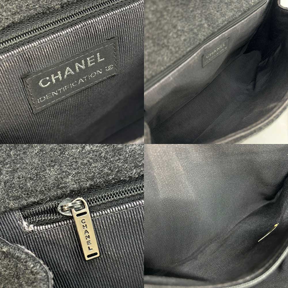 Chanel Wool Canvas Chain Shoulder Bag Gray