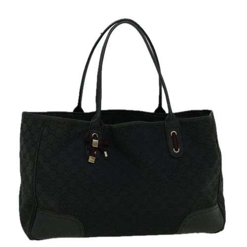 GUCCI GG Canvas Sherry Line Tote Bag Black Red 161719  60141