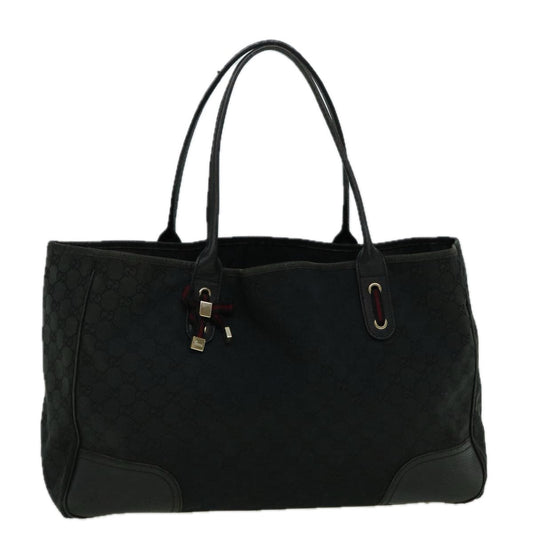 GUCCI GG Canvas Sherry Line Tote Bag Black Red 161719  60141