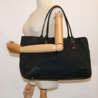 GUCCI GG Canvas Sherry Line Tote Bag Black Red 161719  60141
