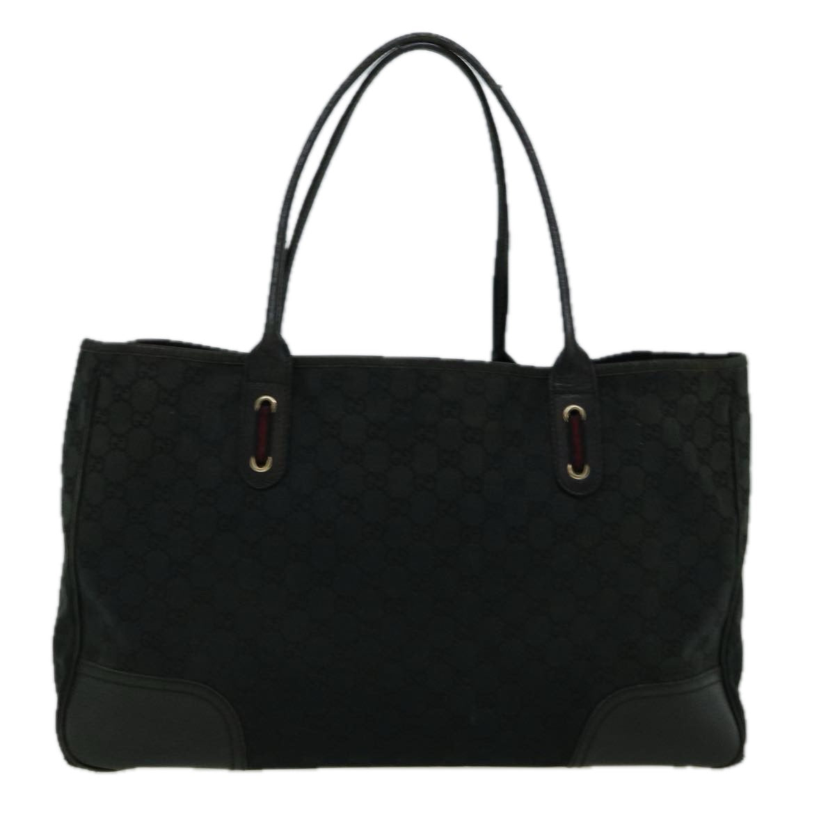 GUCCI GG Canvas Sherry Line Tote Bag Black Red 161719  60141