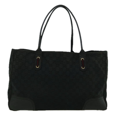GUCCI GG Canvas Sherry Line Tote Bag Black Red 161719  60141
