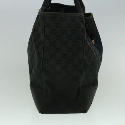 GUCCI GG Canvas Sherry Line Tote Bag Black Red 161719  60141