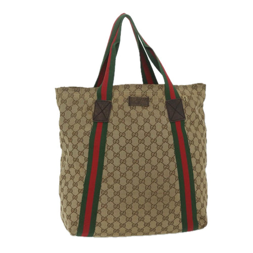 GUCCI GG Canvas Web Sherry Line Tote Bag Beige Red Green 189669  60144